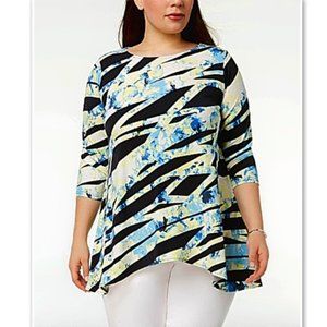 Alfani Womens Blouse Black Ribbon Printed Swing Top Blouse size P Petite